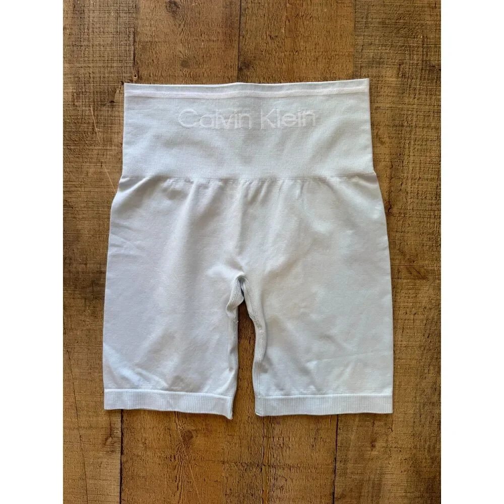 Calvin Klein Performance Light Blue Ribbed Bike Shorts Seamless NEW